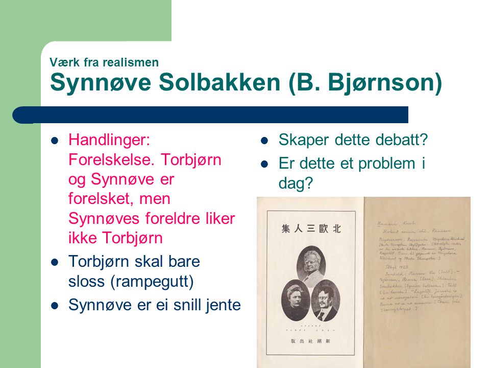 Værk fra realismen Synnøve Solbakken (B. Bjørnson)