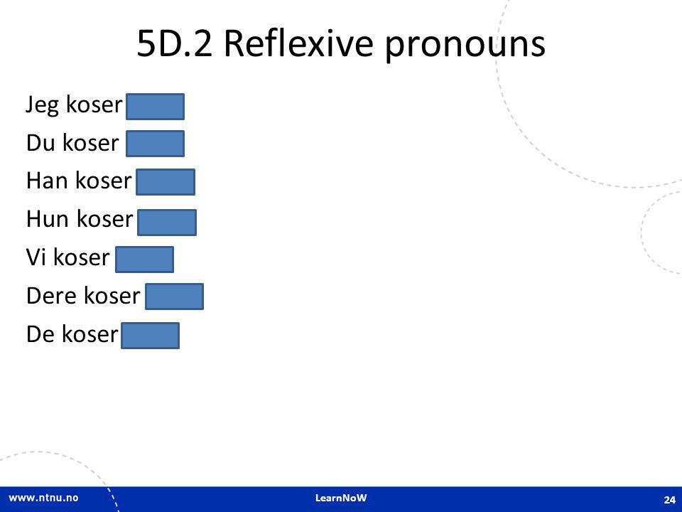 5D.2 Reflexive pronouns Jeg koser meg. Du koser deg.