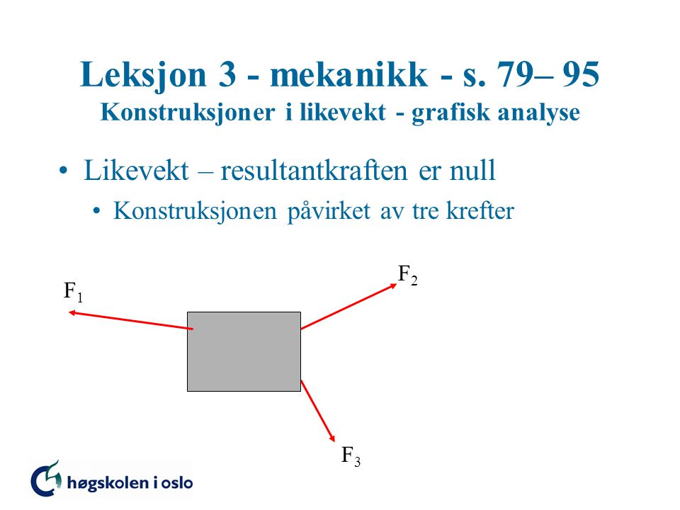 Leksjon 3 - mekanikk - s. 79– 95 Konstruksjoner i likevekt - grafisk analyse
