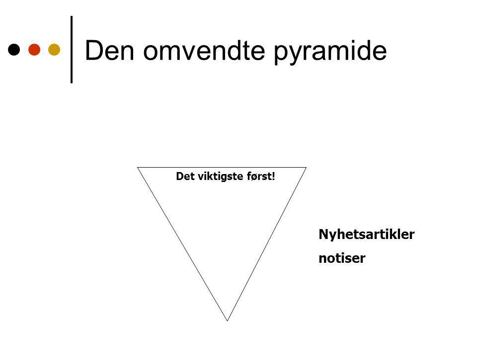 Den omvendte pyramide Det viktigste først! Nyhetsartikler notiser