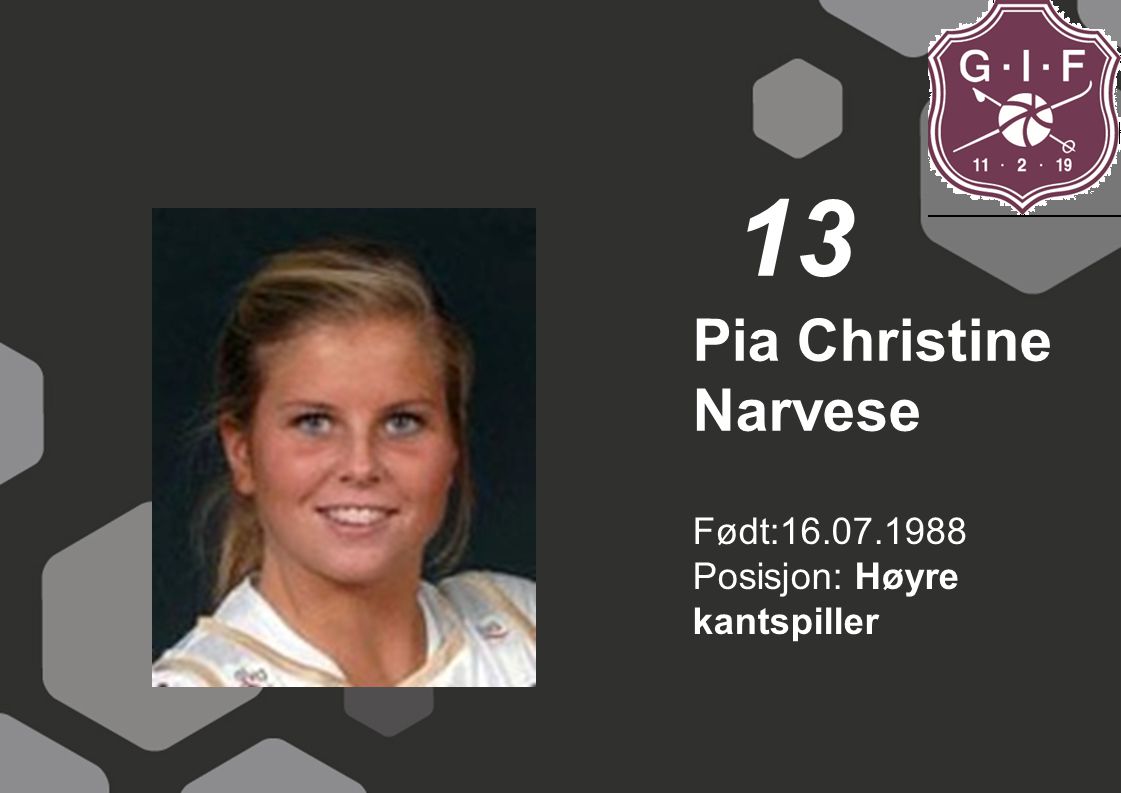 13 Pia Christine Narvese Født: Posisjon: Høyre kantspiller