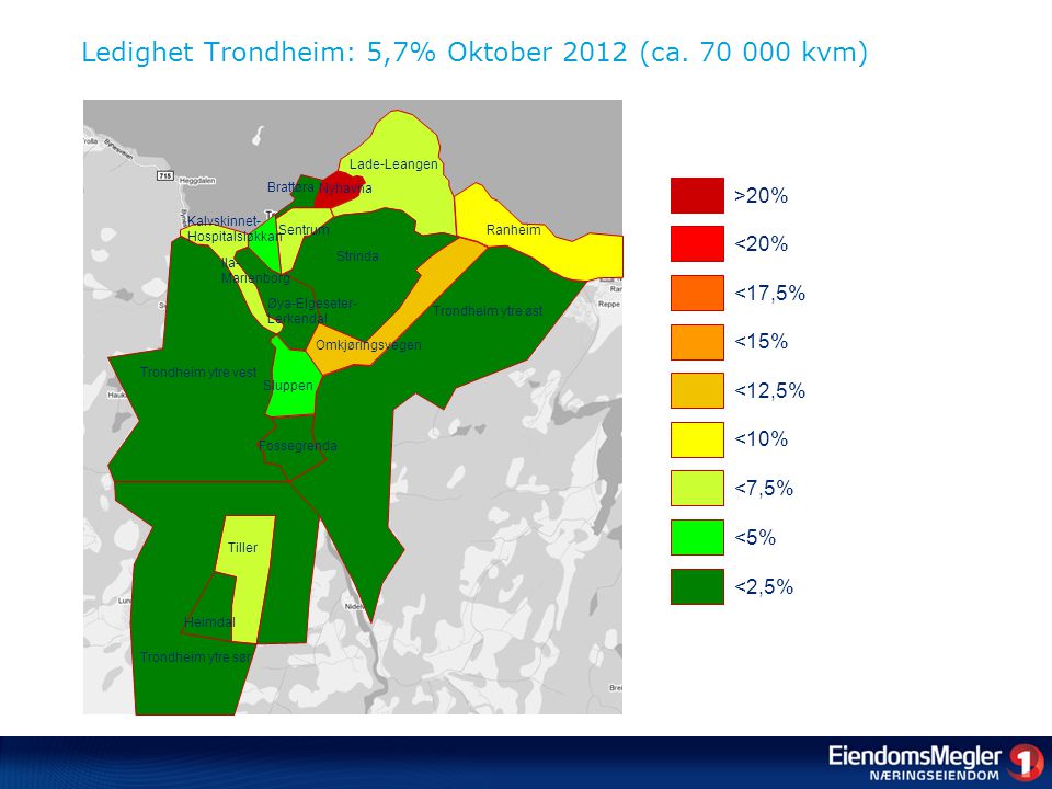 Ledighet Trondheim: 5,7% Oktober 2012 (ca kvm)
