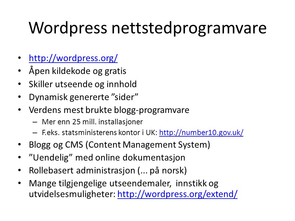 Wordpress nettstedprogramvare