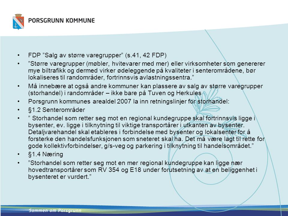 FDP Salg av større varegrupper (s.41, 42 FDP)