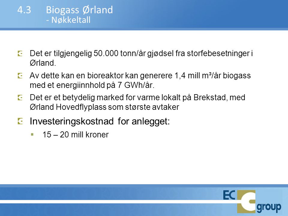 4.3 Biogass Ørland - Nøkkeltall