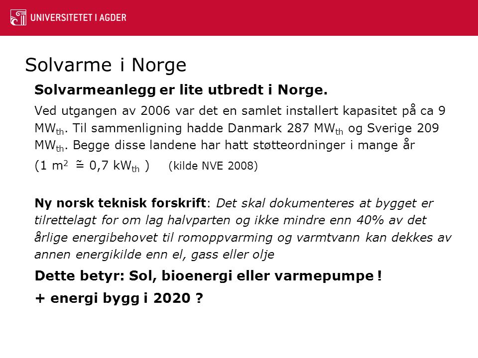Solvarme i Norge + energi bygg i 2020