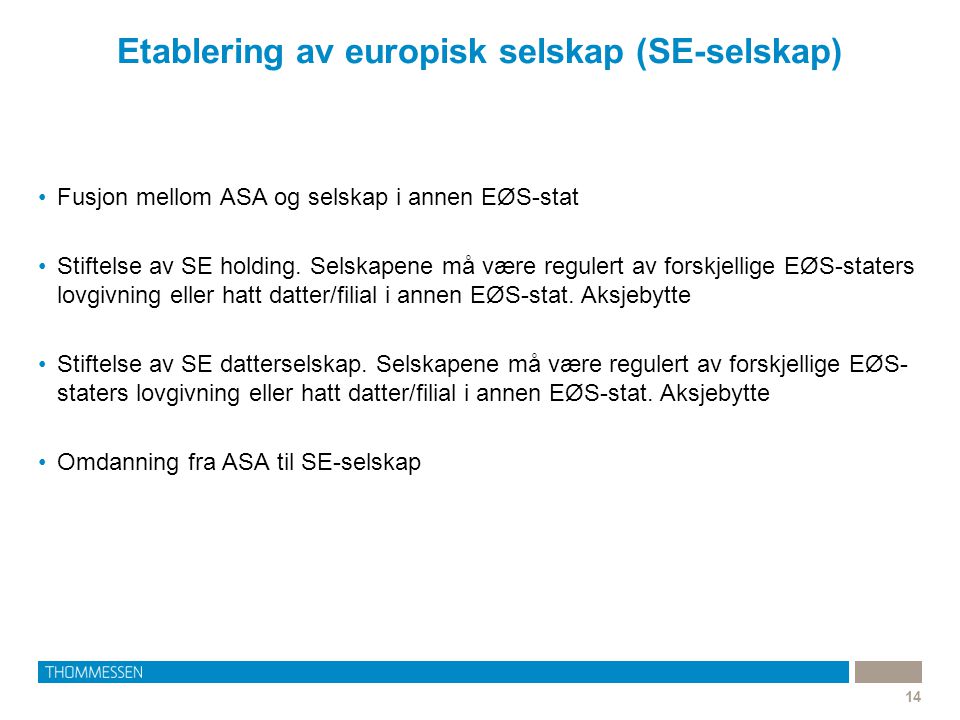 Etablering av europisk selskap (SE-selskap)