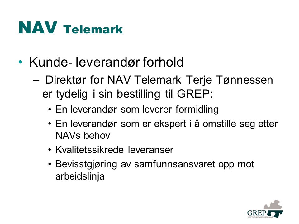 NAV Telemark Kunde- leverandør forhold