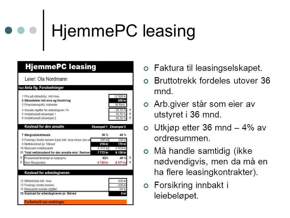 HjemmePC leasing Faktura til leasingselskapet.