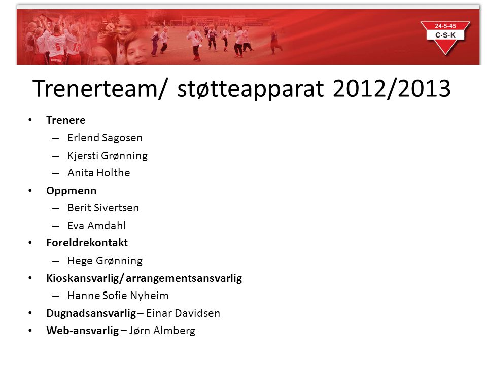 Trenerteam/ støtteapparat 2012/2013