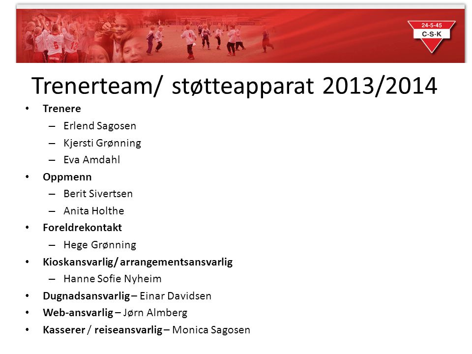 Trenerteam/ støtteapparat 2013/2014
