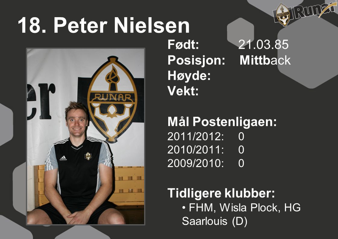 18. Peter Nielsen Født: Posisjon: Mittback Høyde: Vekt: