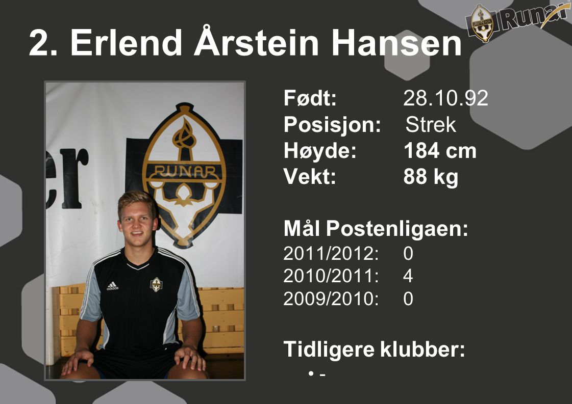 2. Erlend Årstein Hansen Født: Posisjon: Strek Høyde: 184 cm