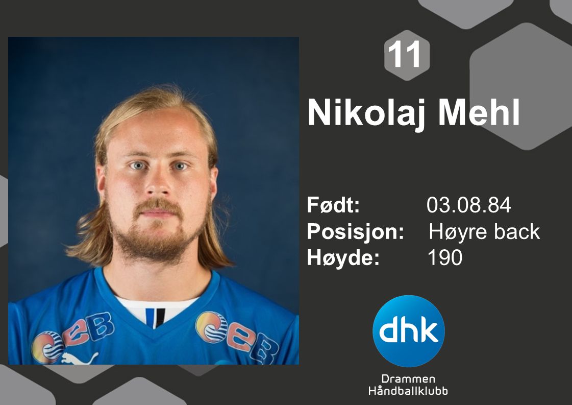 11 Nikolaj Mehl Født: Posisjon: Høyre back Høyde: 190