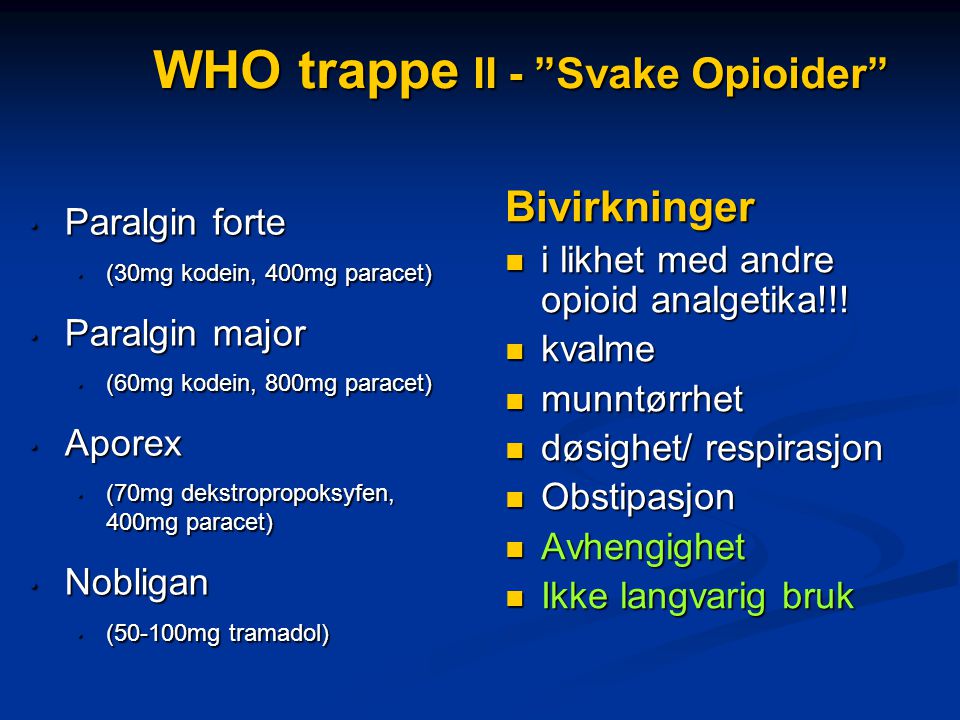 WHO trappe II - Svake Opioider