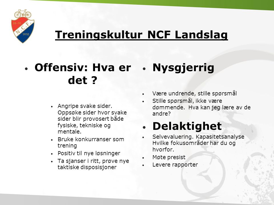 Treningskultur NCF Landslag