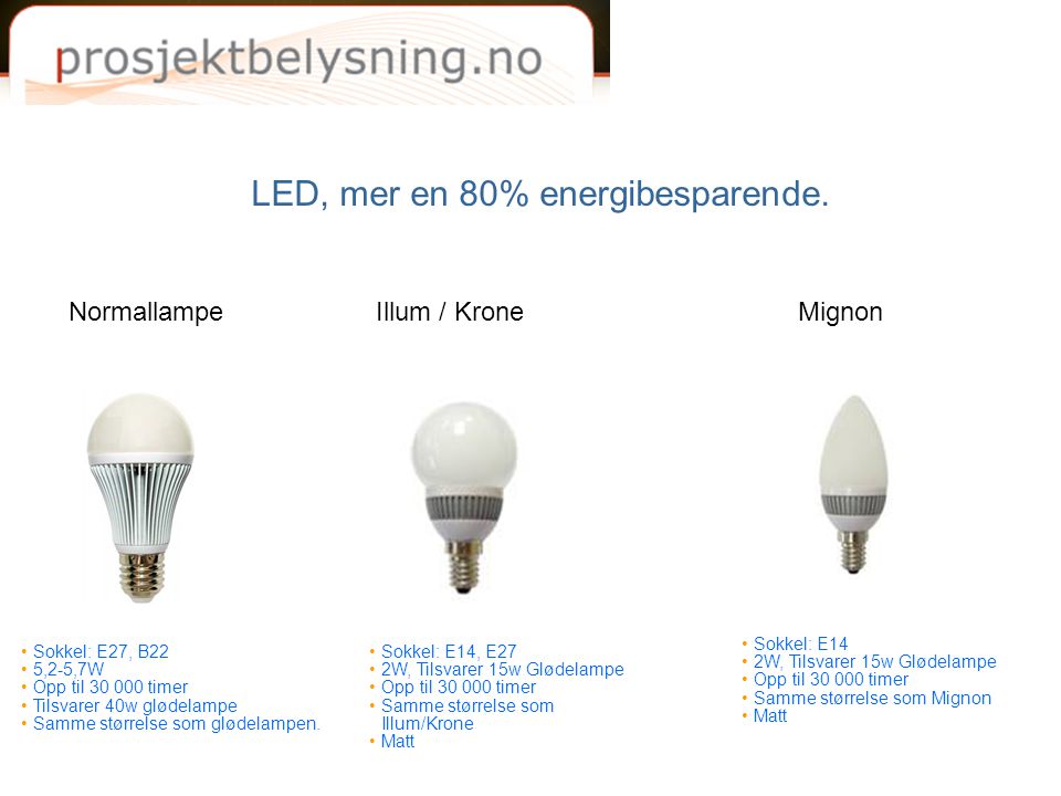 LED, mer en 80% energibesparende.