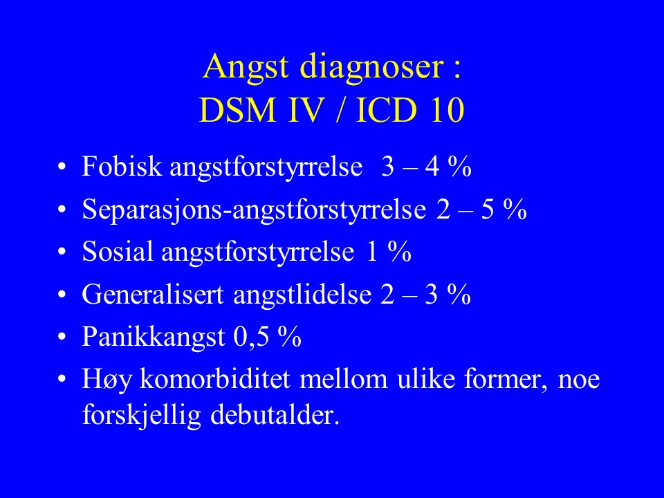 Angst diagnoser : DSM IV / ICD 10