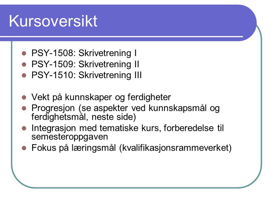 Kursoversikt PSY-1508: Skrivetrening I PSY-1509: Skrivetrening II