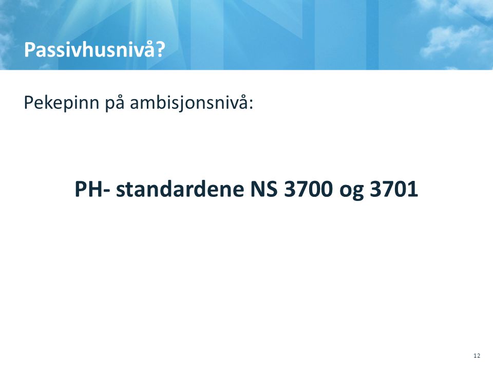 PH- standardene NS 3700 og 3701 Passivhusnivå