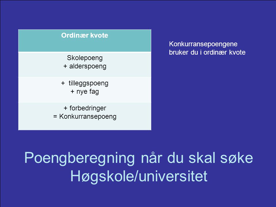 Poengberegning når du skal søke Høgskole/universitet