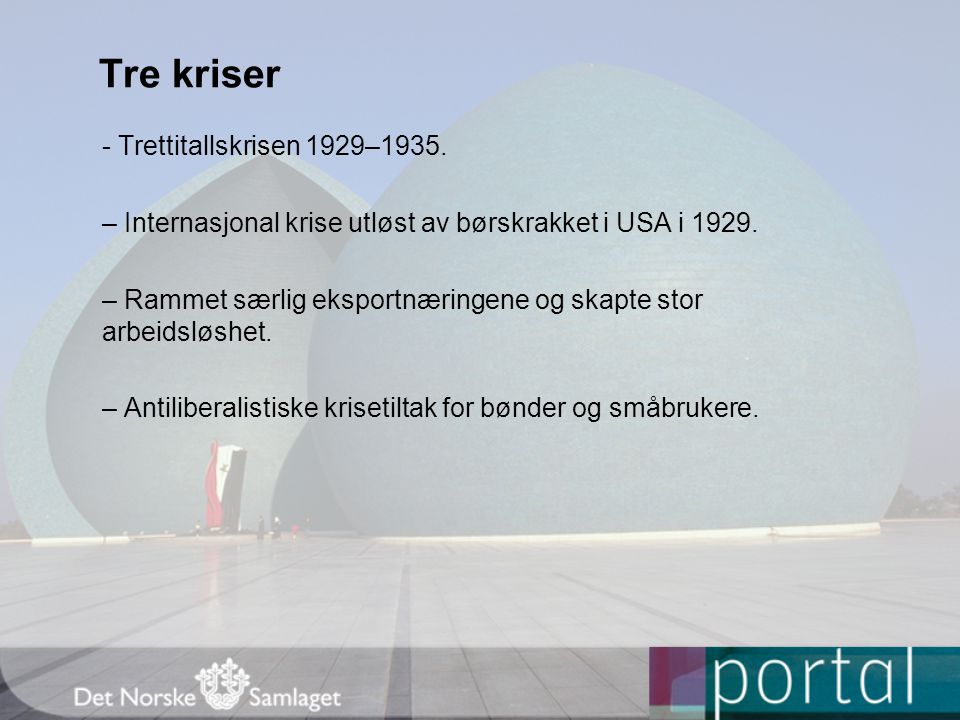 Tre kriser - Trettitallskrisen 1929–1935.