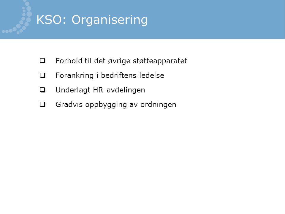 KSO: Organisering Forhold til det øvrige støtteapparatet