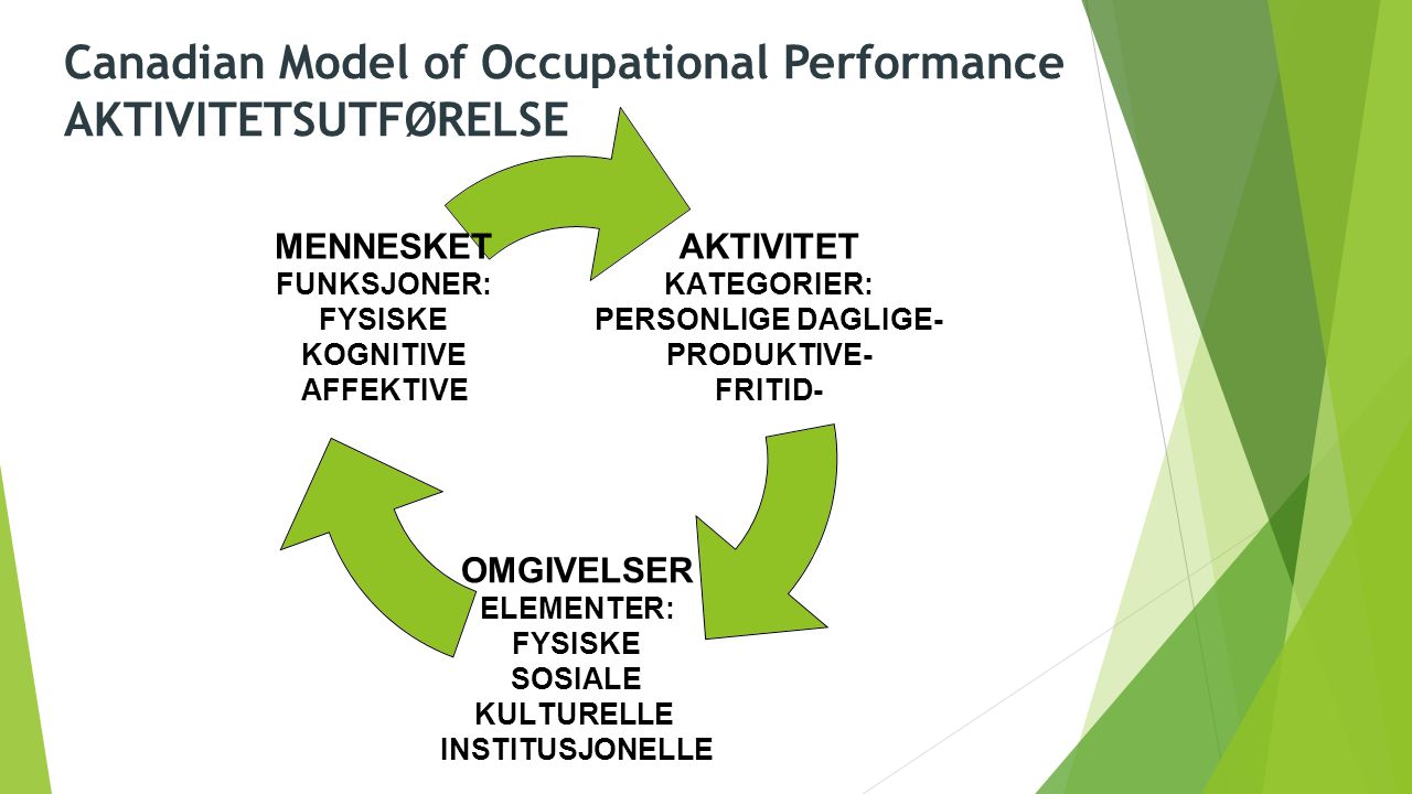 Canadian Model of Occupational Performance AKTIVITETSUTFØRELSE