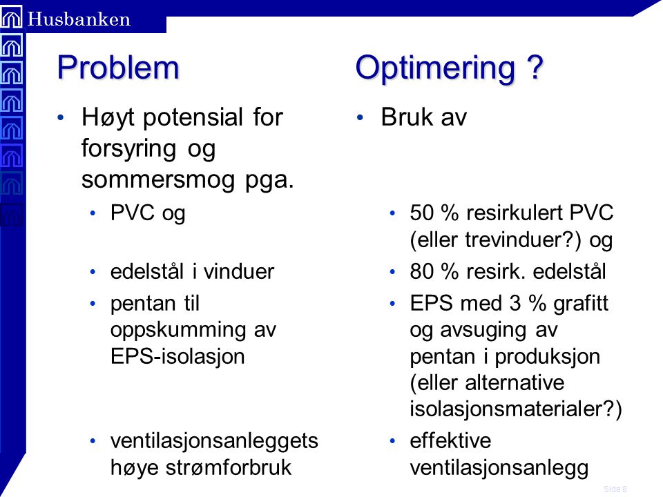 Problem Optimering Høyt potensial for forsyring og sommersmog pga.