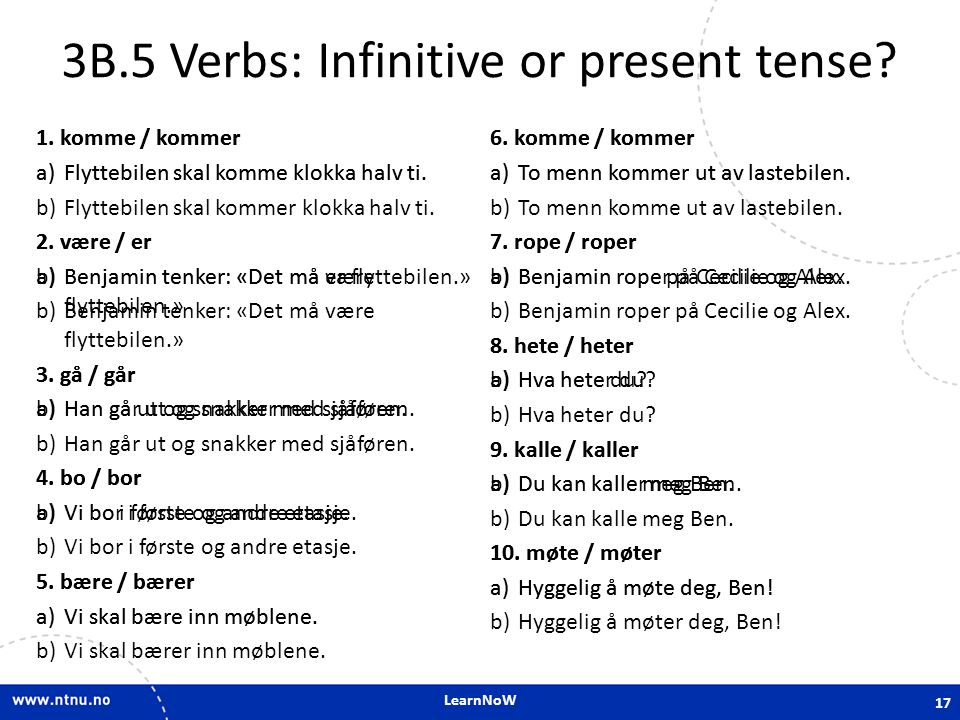 3B.5 Verbs: Infinitive or present tense
