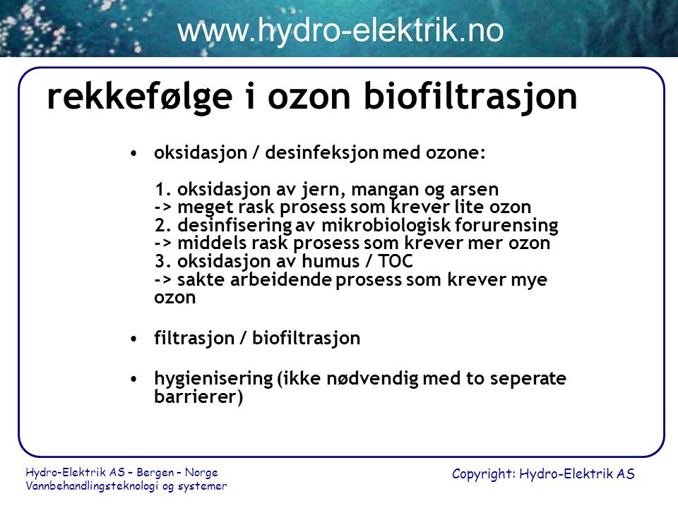 rekkefølge i ozon biofiltrasjon