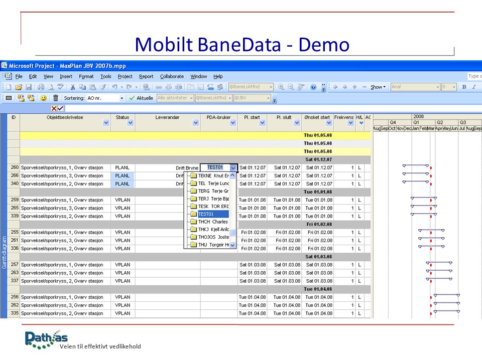 Mobilt BaneData - Demo Mulighet til å styre hvilken bruker, som skal ha den enkelte arbeidsordre.