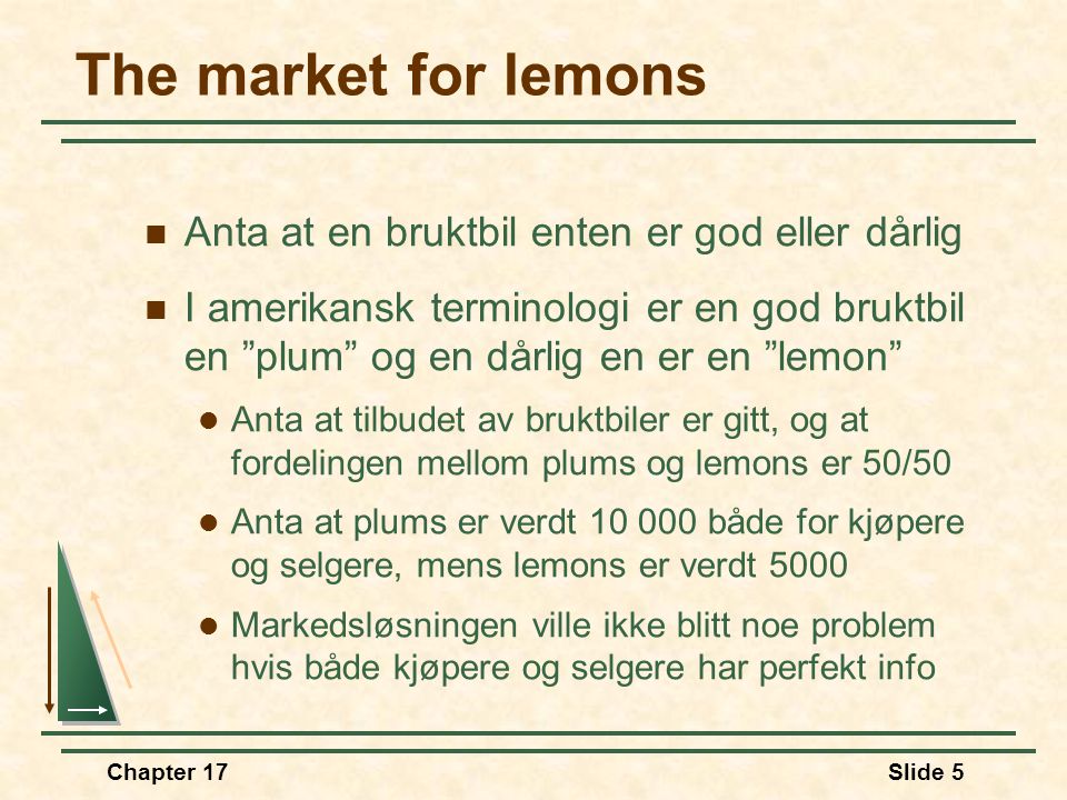The market for lemons Anta at en bruktbil enten er god eller dårlig