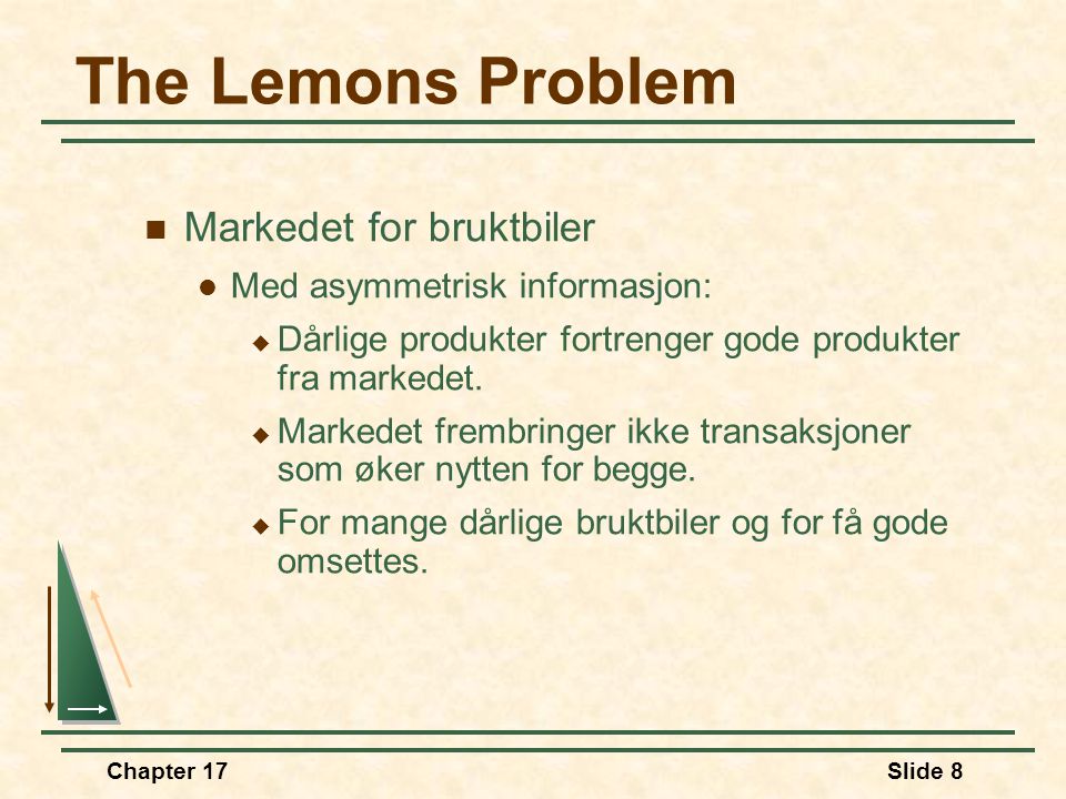 The Lemons Problem Markedet for bruktbiler
