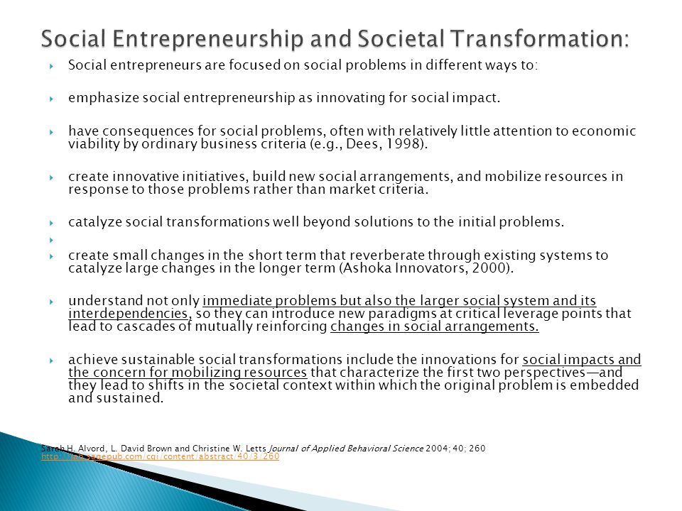 Social Entrepreneurship and Societal Transformation: