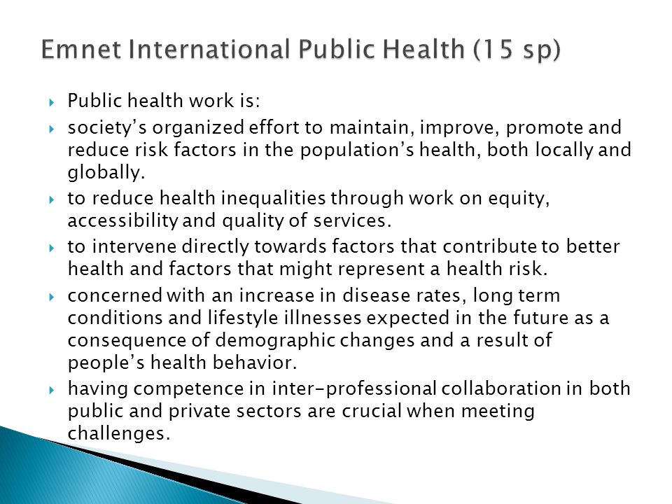 Emnet International Public Health (15 sp)