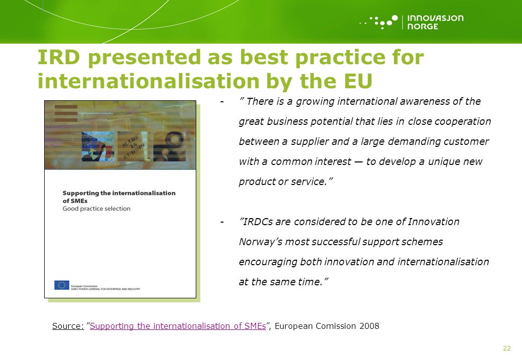 IRD presented as best practice for internationalisation by the EU