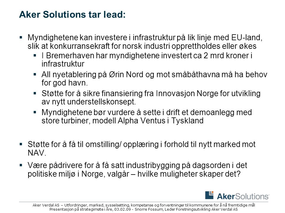 Aker Solutions tar lead:
