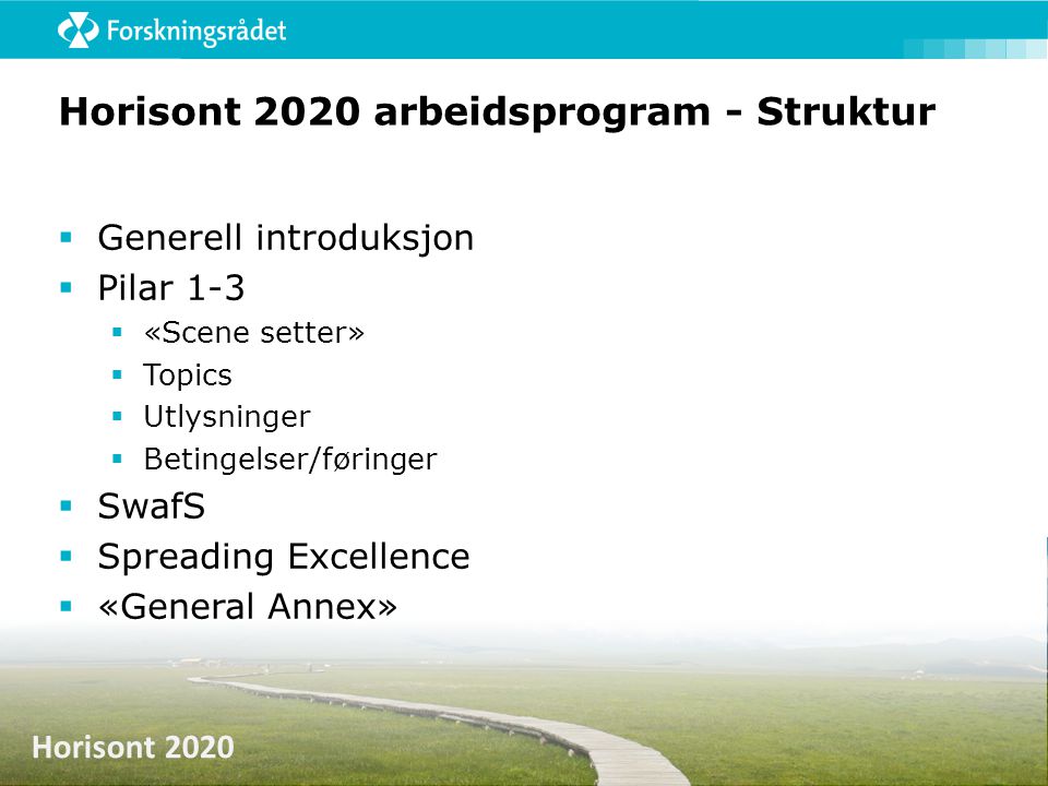 Horisont 2020 arbeidsprogram - Struktur