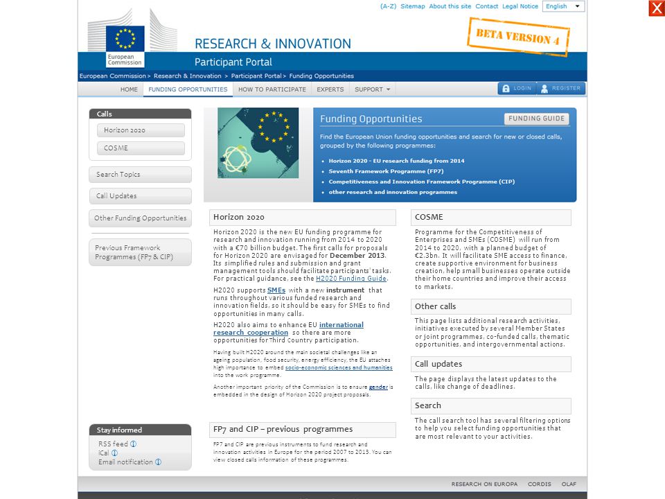 ☓ Horizon 2020 COSME Other calls Call updates Search