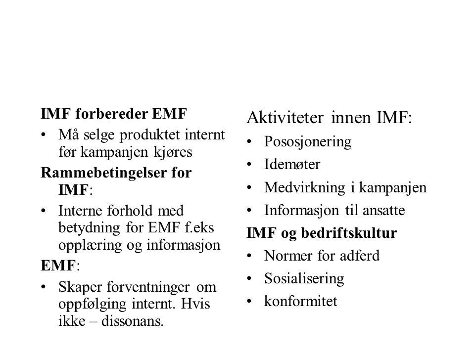 Aktiviteter innen IMF: