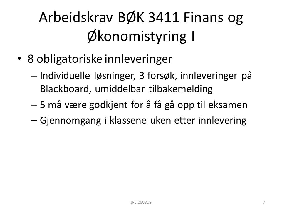 Arbeidskrav BØK 3411 Finans og Økonomistyring I