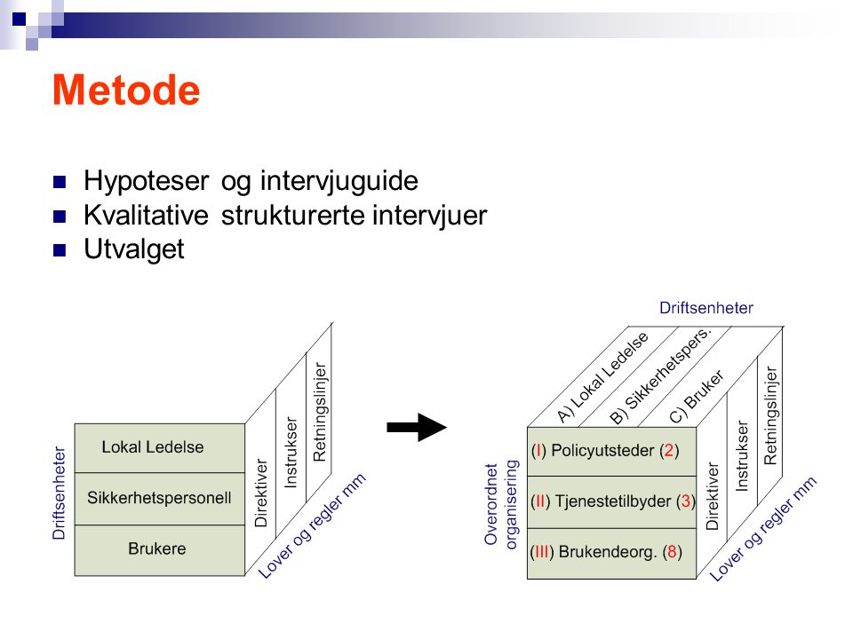 Metode Hypoteser og intervjuguide Kvalitative strukturerte intervjuer