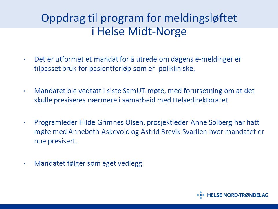 Oppdrag til program for meldingsløftet i Helse Midt-Norge