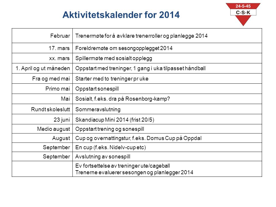 Aktivitetskalender for 2014