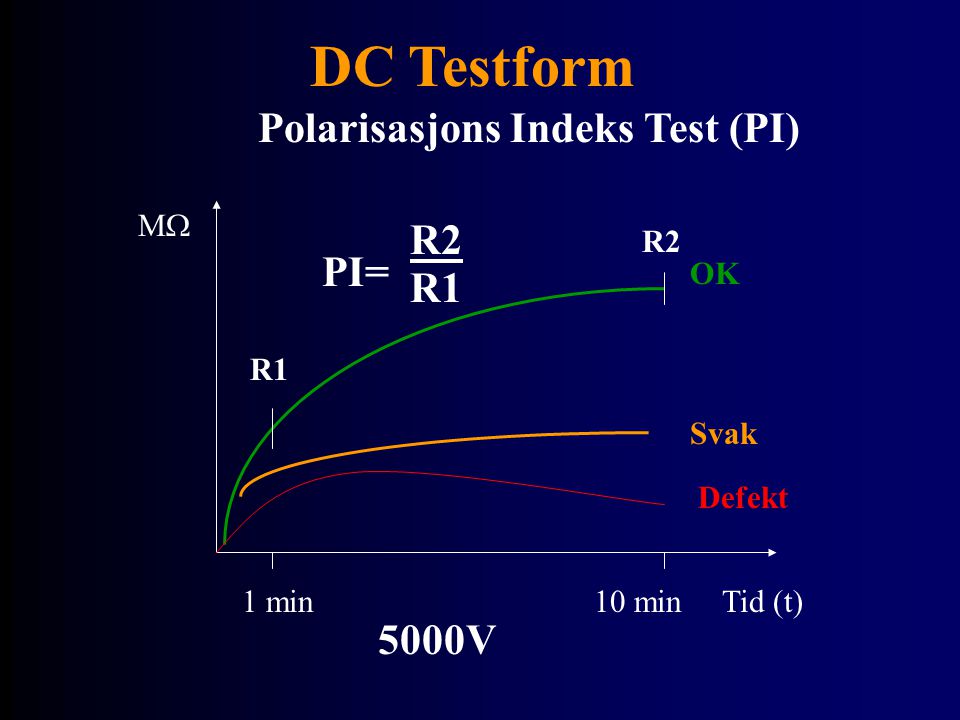 DC Testform Polarisasjons Indeks Test (PI) R2 PI= R1 5000V M OK R1 R2