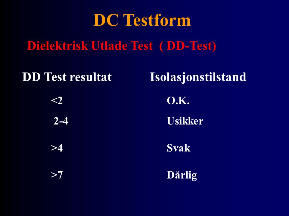 DC Testform Dielektrisk Utlade Test ( DD-Test)