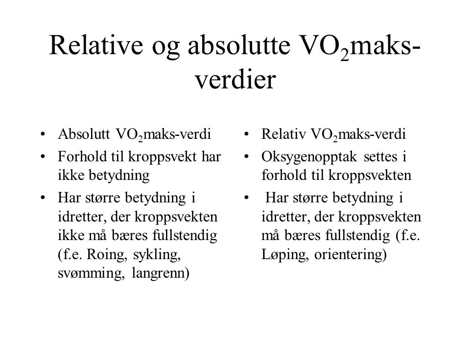 Relative og absolutte VO2maks-verdier