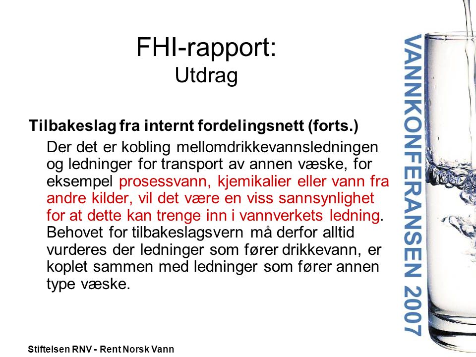 FHI-rapport: Utdrag Tilbakeslag fra internt fordelingsnett (forts.)