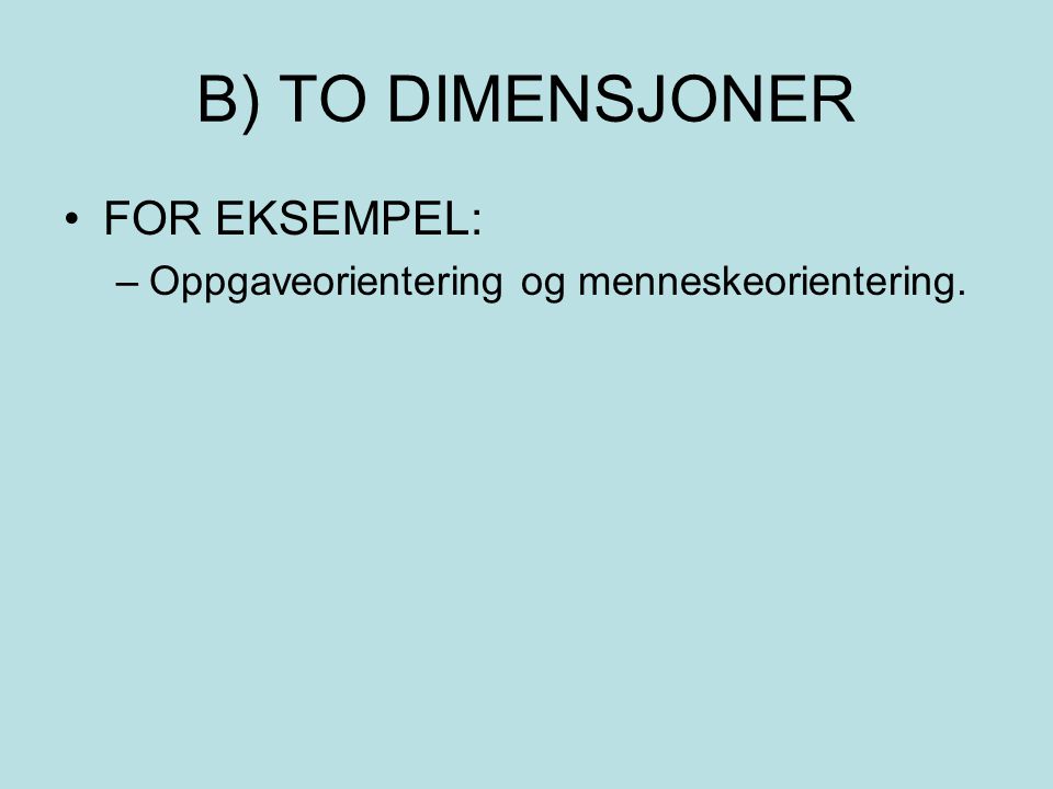 B) TO DIMENSJONER FOR EKSEMPEL: